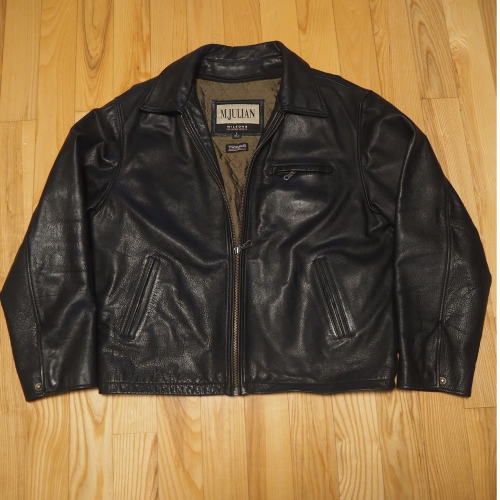 Vintage Wilson's Leather M. Julian Black Bomber Jacket Men's Large Quilted Liner